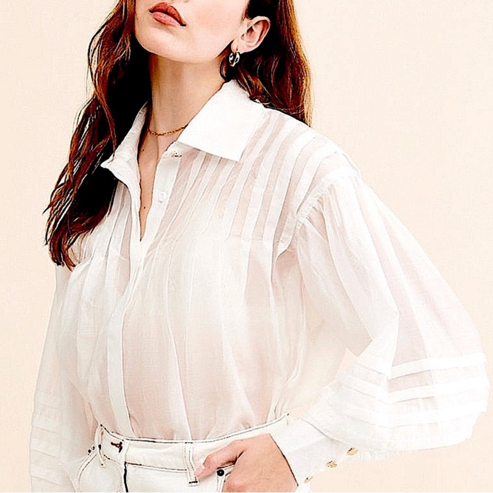 Anthropologie Aureta Gisele Button-Up Long Sleeve Top, NEW